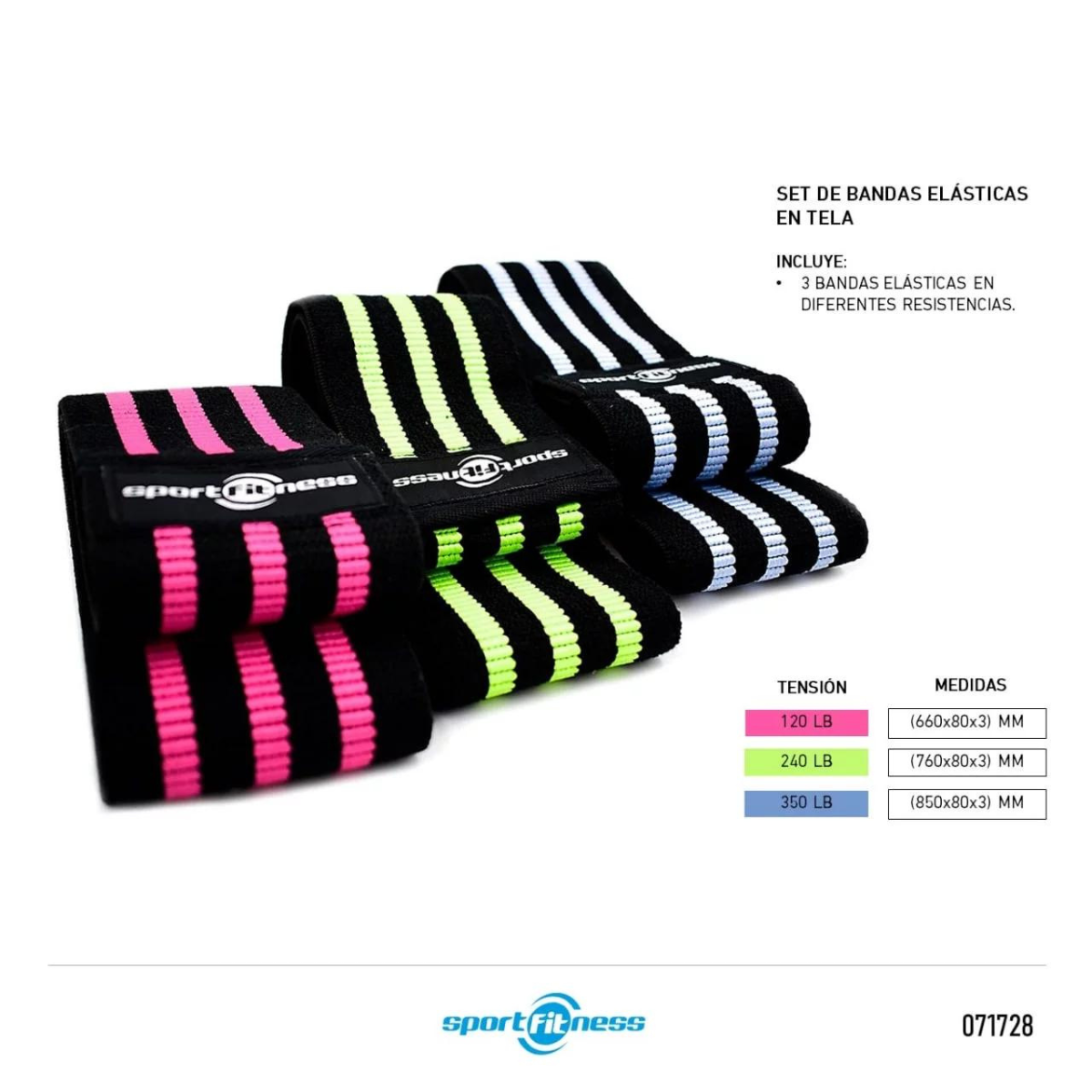 Bandas Elásticas Tela x 3 Unidades SPORT FITNESS